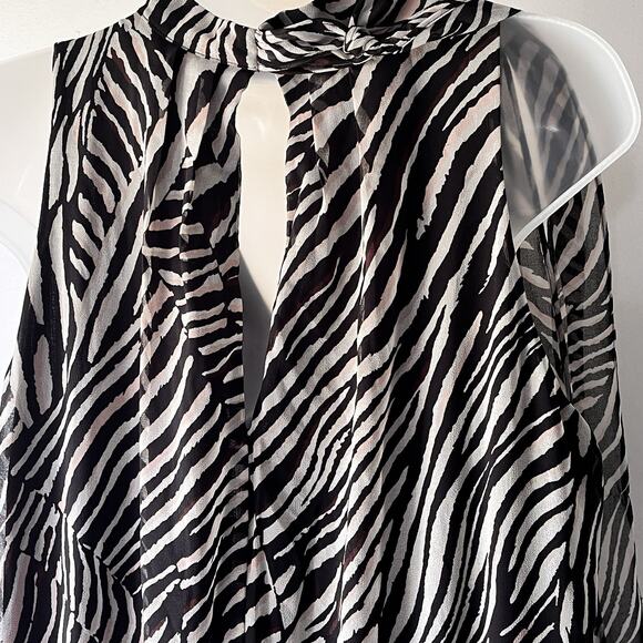 WHBM Zebra Print Faux Wrap Choker Neck  Ruffle Skirt  Midi Dress Size 12 - Picture 9 of 13